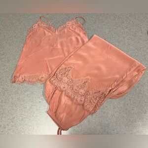 Victoria’s Secret Satin Lace Pajama Set Blush Pink Cami & Pants—Medium